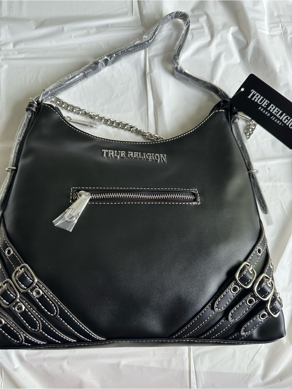 True Religion Black Shoulder Bag with Silver Hardware